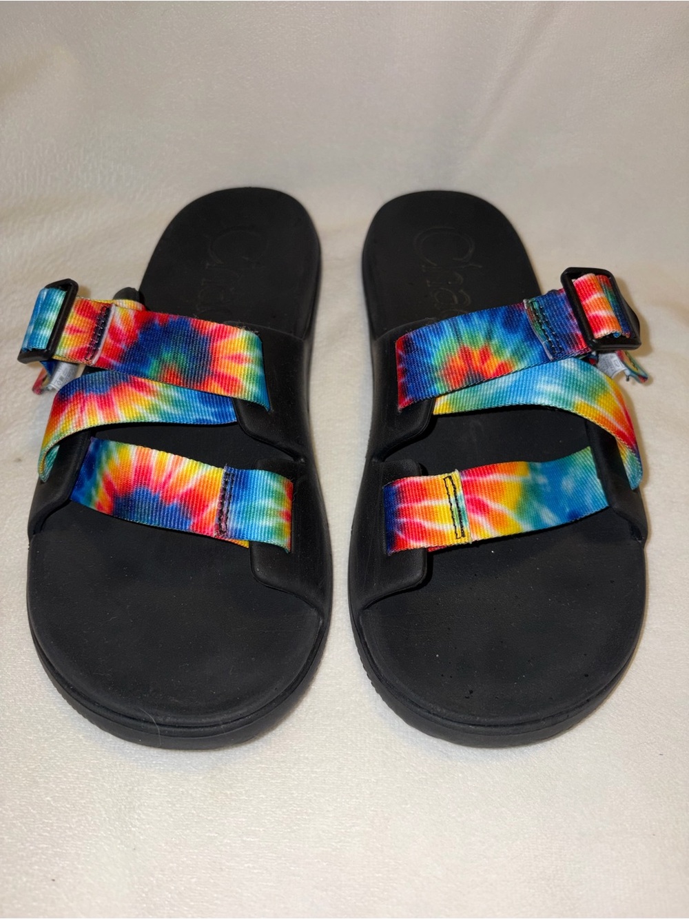 Chaco Women's Tie Dye Slide Sandals - Black/Multicolor Adjustable Strap size 10